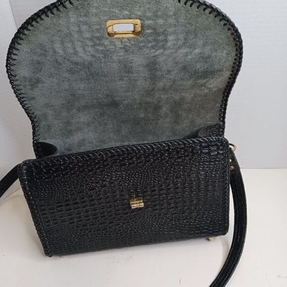 Vintage Women's Crocs Black Leather Hand Tooled Bag - Picture 11 of 15